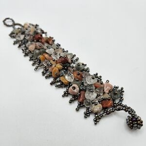 Handmade Seed Bead Genuine Stone Chip Beaded Bracelet